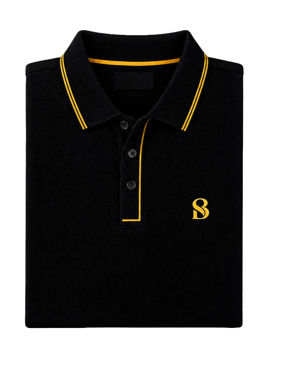 Gevouwen zwarte polo met geborduurd logo